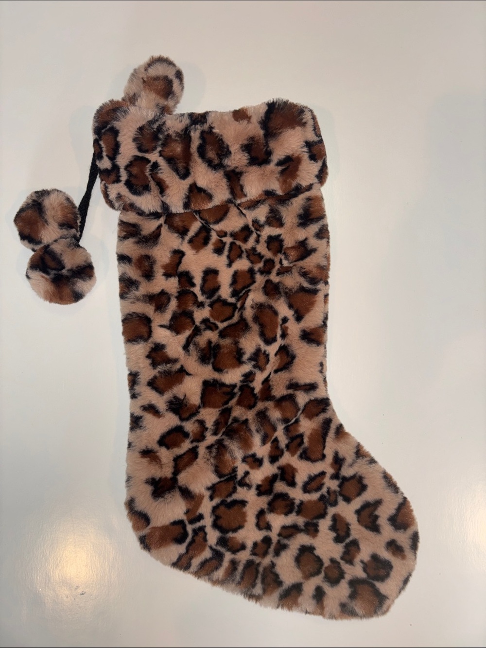 Faux Fur Leopard Print Christmas Stocking - Brown
